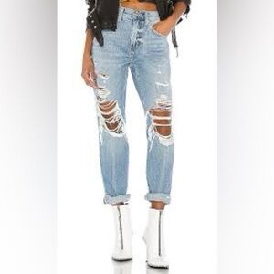 Pistola Presley Straight Jeans Rock or Bust Distressed High Rise Size 25